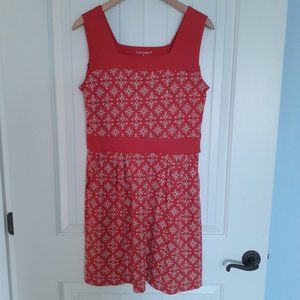 Fair Indigo Organic Pima Cotton Square Neck Tank Dress Pocket Coral Print Size L